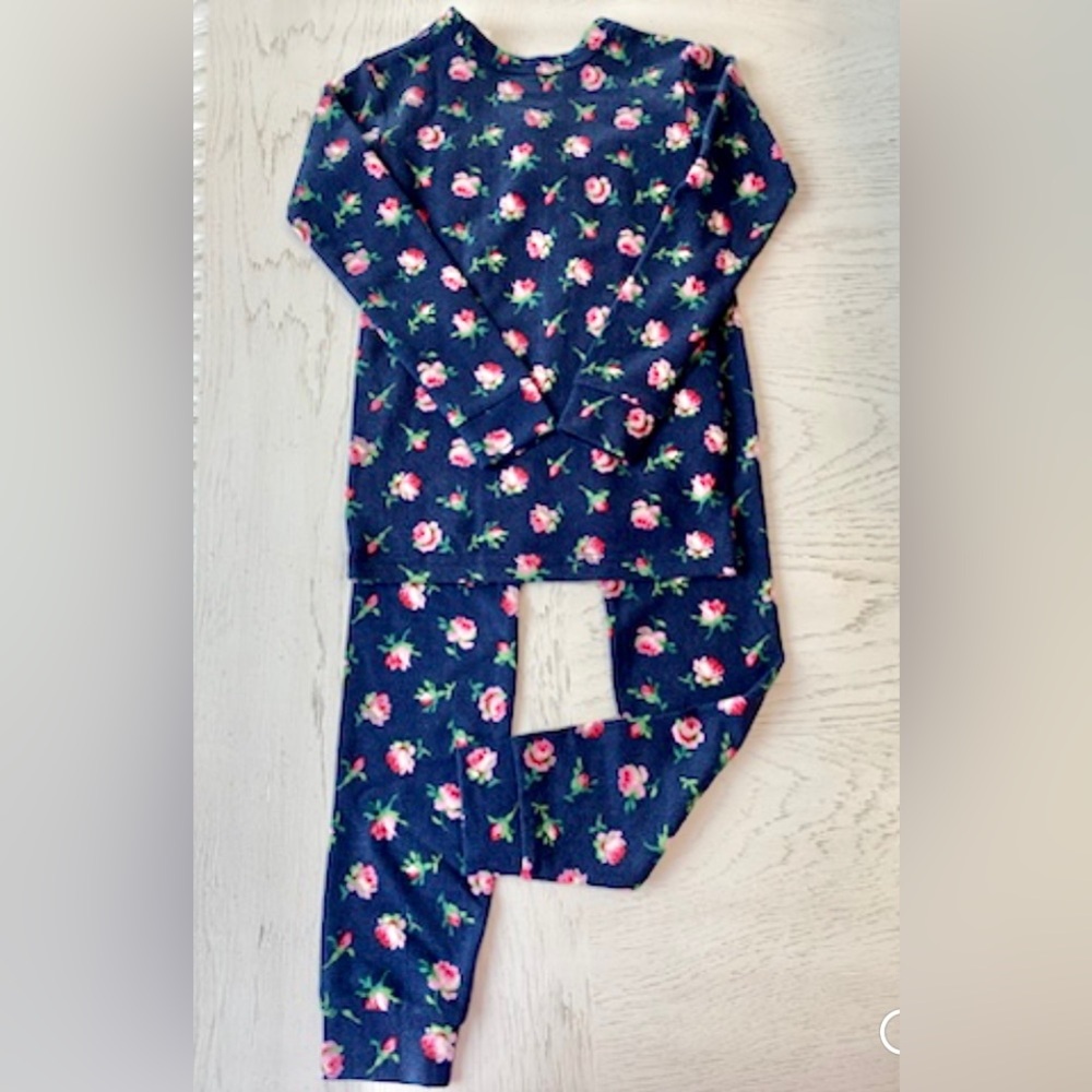 BABY GAP Navy Pink Floral Two-Piece Soft Cozy Brushed Cotton Pajama Set 3, 4, 5